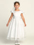 Girls White Elegant Satin & Embroidered Tulle with Sequins Tea-Length Communion Dress 6-12